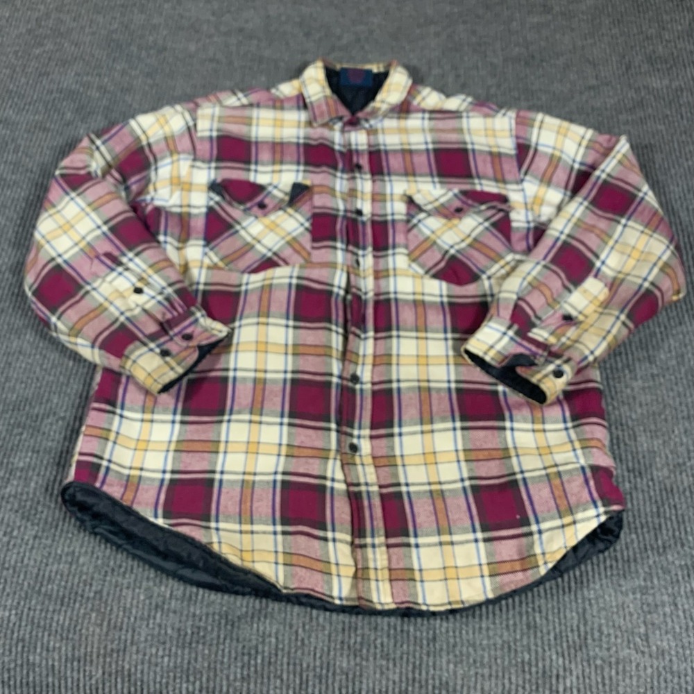 VTG Dakota Shirt Mens Large White Purple‎ Plaid Flannel Button Up Lined Grunge